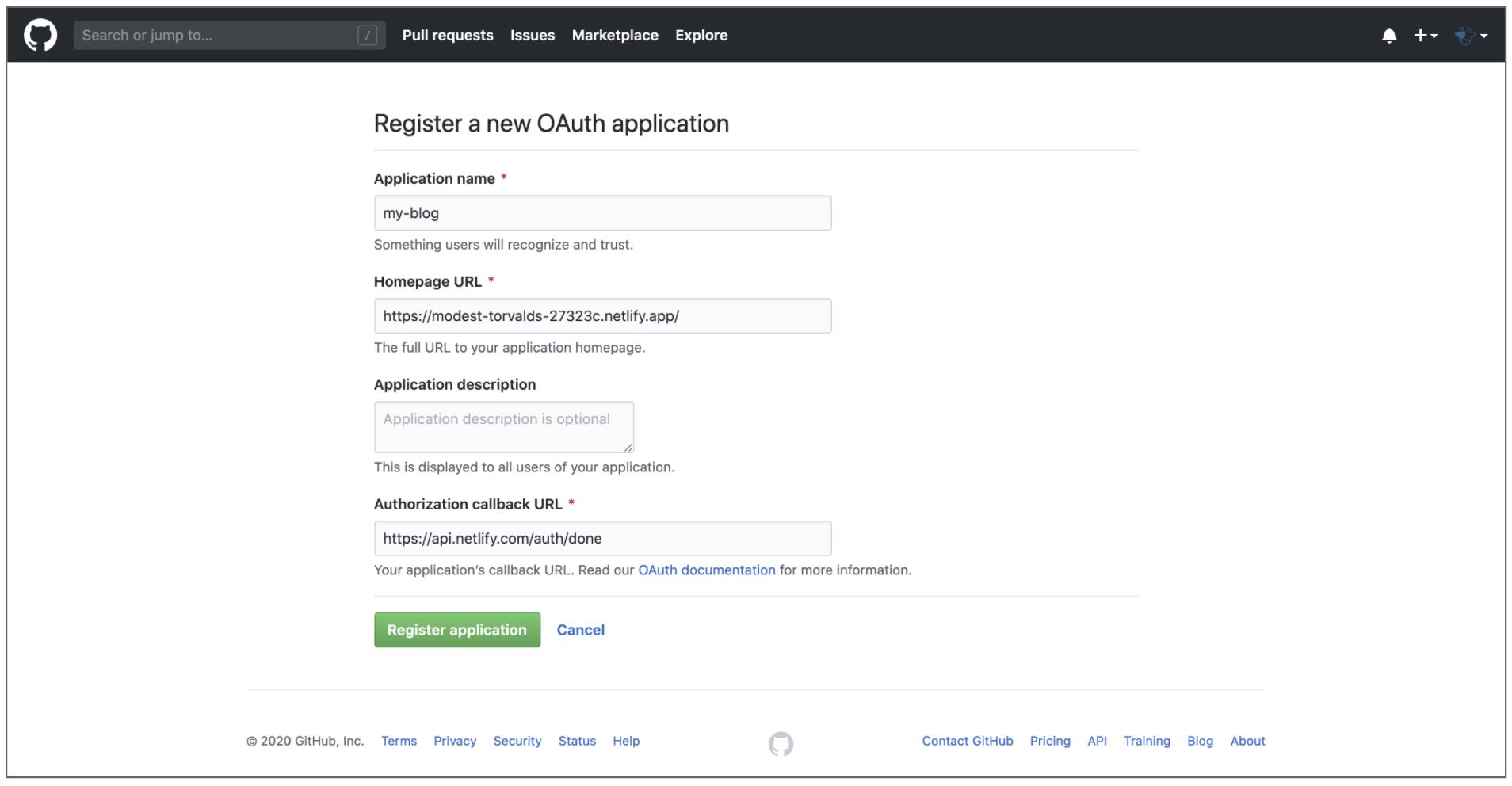 Register New OAuth App